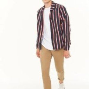 Forever 21 Navy & Red Regular Fit Striped  Men's Jacket Size Large EUC